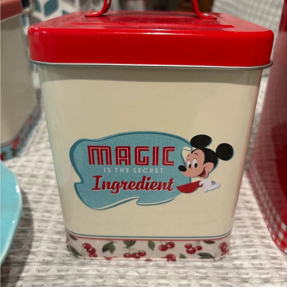 Disney Retro Minnie Mouse Red Teal Kitchen Canister Set with Rolling Pin